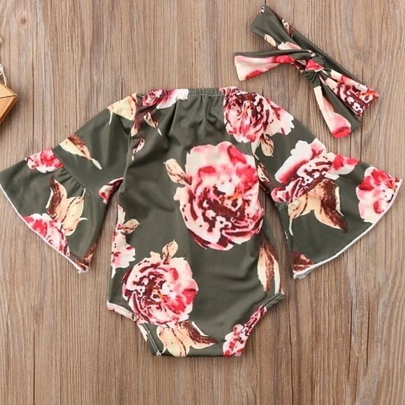 Floral Bell Sleeve Romper and Headband Set - Picture 5 of 6